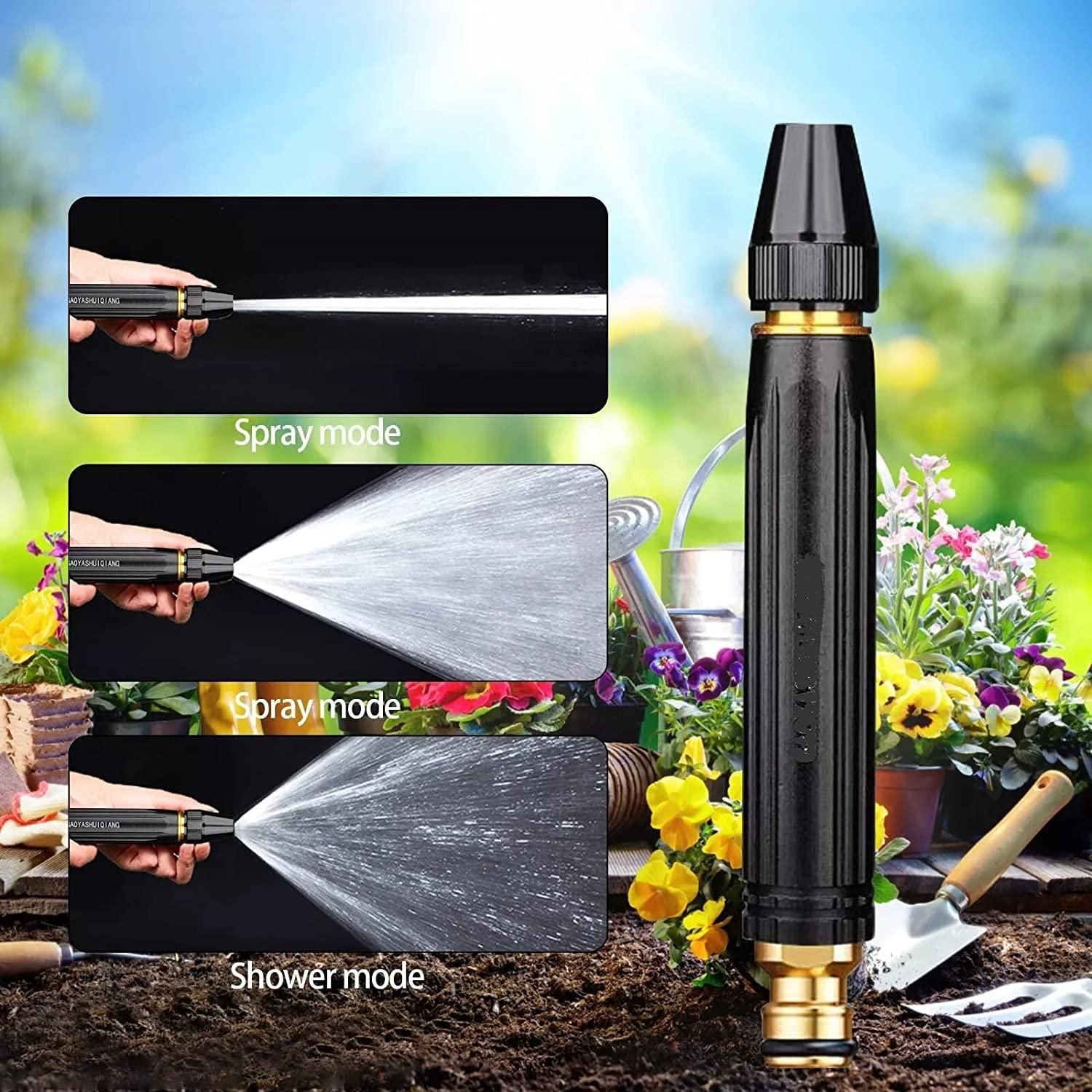 Premium Portable High-Pressure Metal Water Nozzle with 3 Spray Attachments (Heavy-Duty)