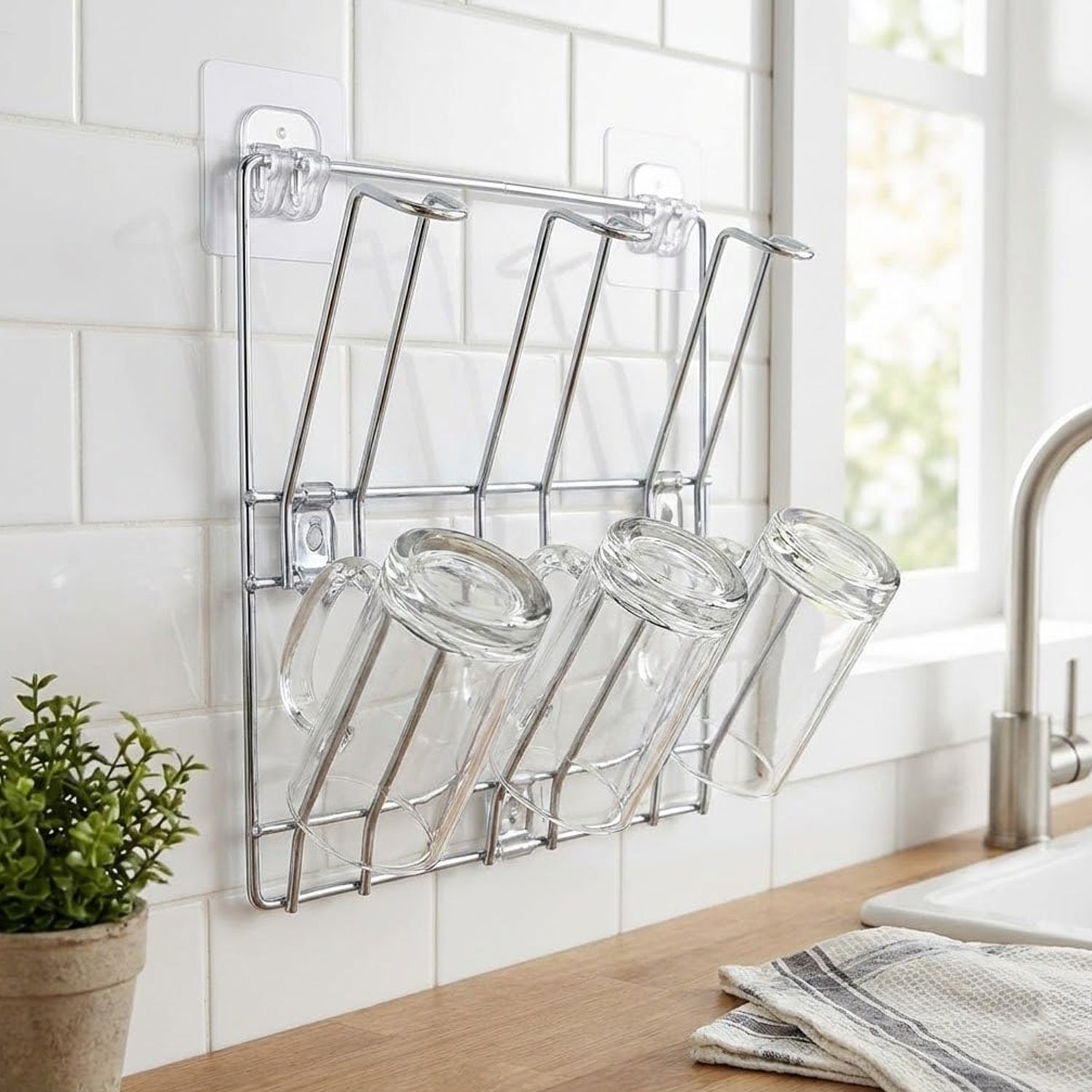Wall-mounted Stainless-steel Cup Mug Holder Rack (25 X 25 Cm 1 Pc)