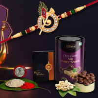 Designer Krishna Rakhi Gift Combo With Nut Butterscotch Tilak Set Coin Greeting Card