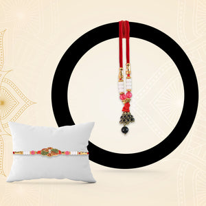 Elegant Bhabhi Lumba Rakhi With Butterfly Design Beaded Tassels Pink Stone Work