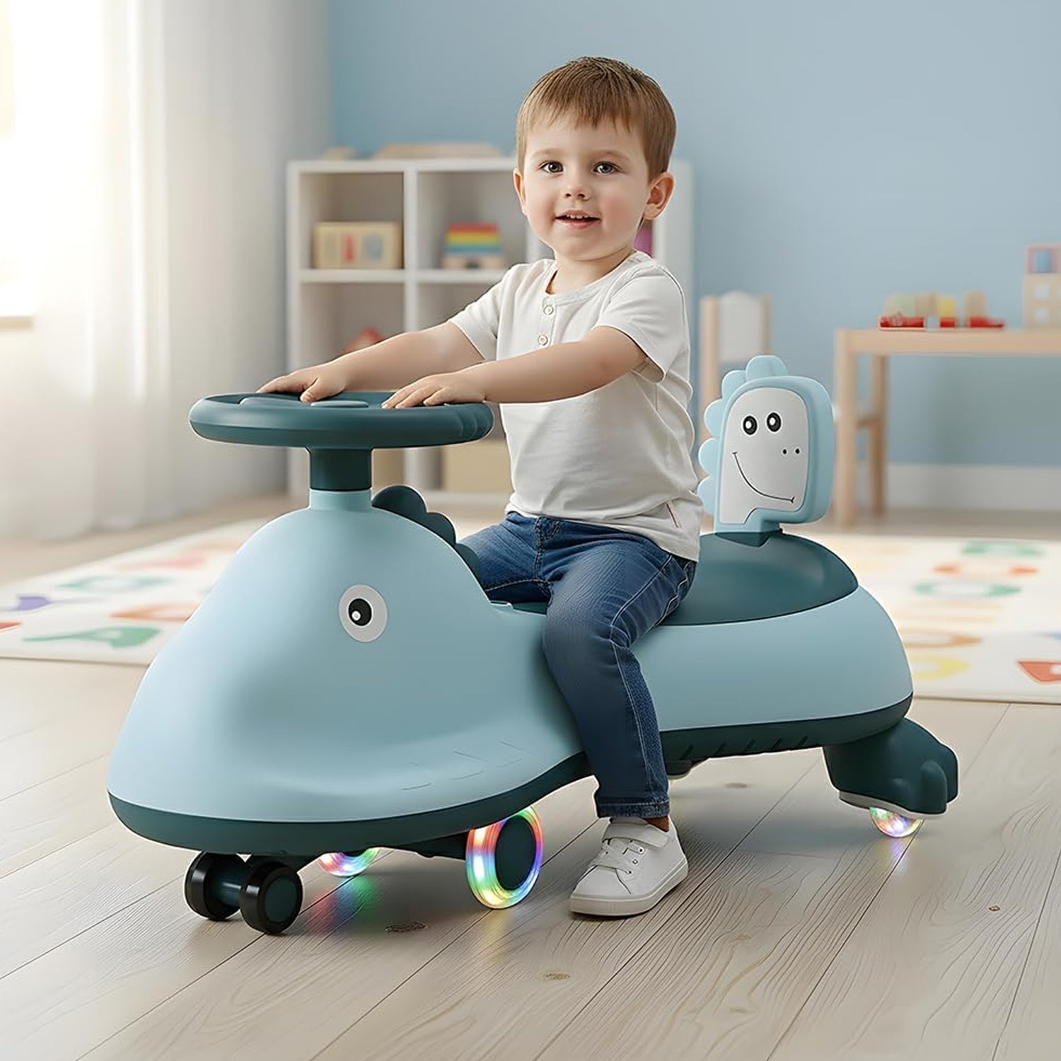 Kids Swing Car Ride On Toy With Music Blue Shark Design Magic Twist Car (1 Pc)