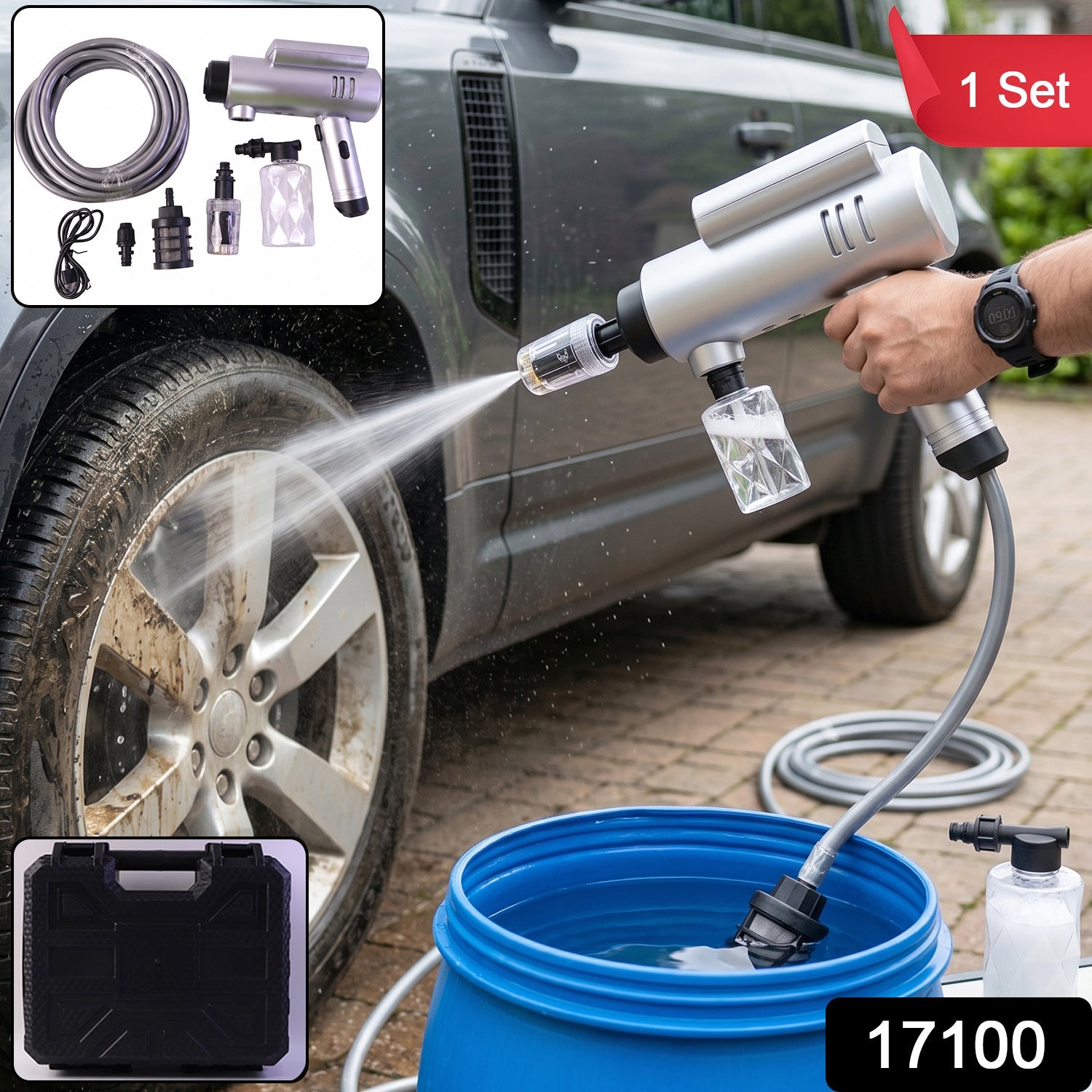 High Pressure Cordless Car Washer Gun Kit Portable With Hose Foam