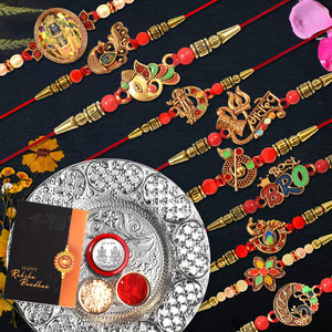 Rakhi For Brother Set Of 10 With Dish Silver Coin Greeting Card Rakhi For Bhai Bhabhi Kids With Gift For Brother Rakhi Set For Brother (K10_mc56_ds)