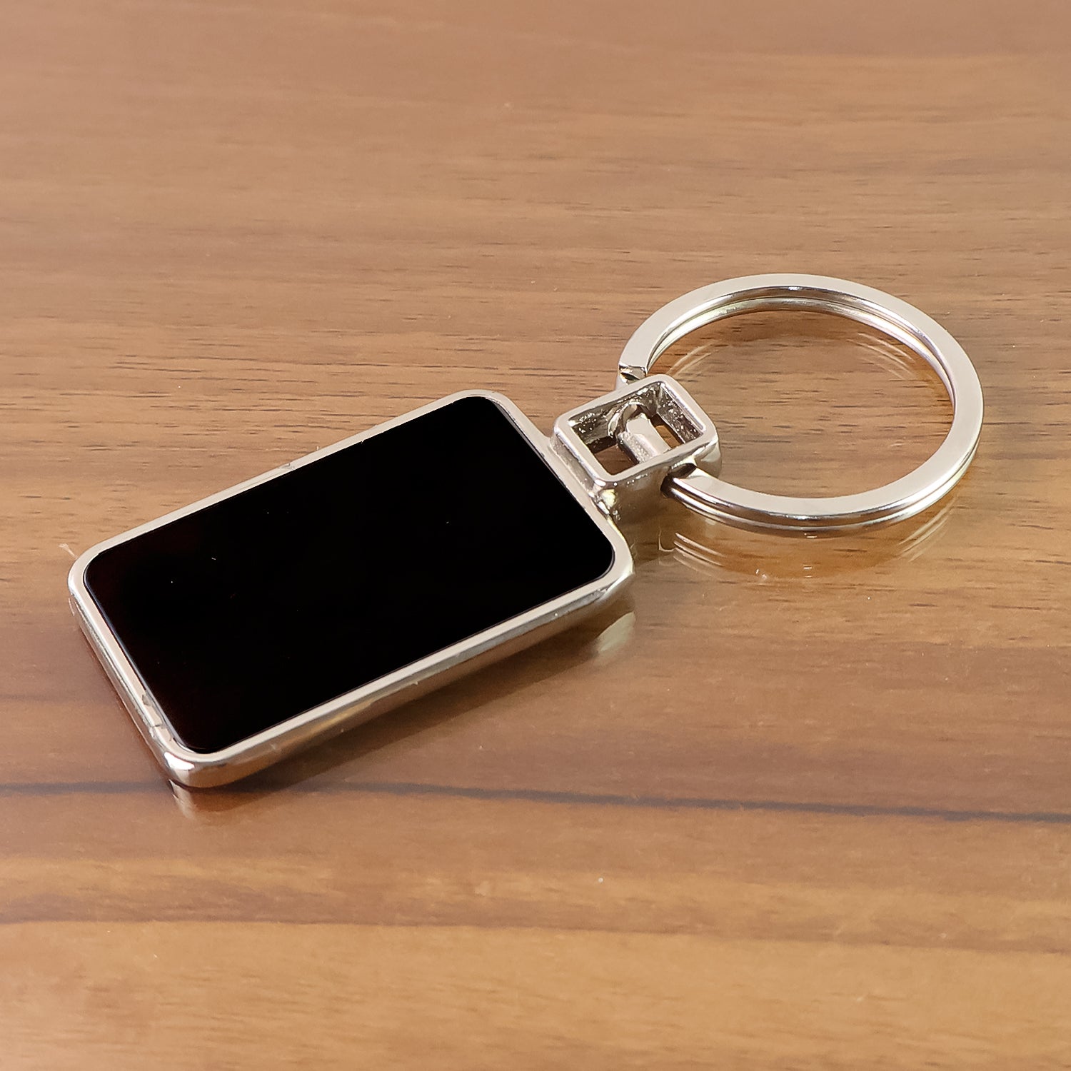 Premium Rectangular Black Silver Metal Keychain (1 Pc)