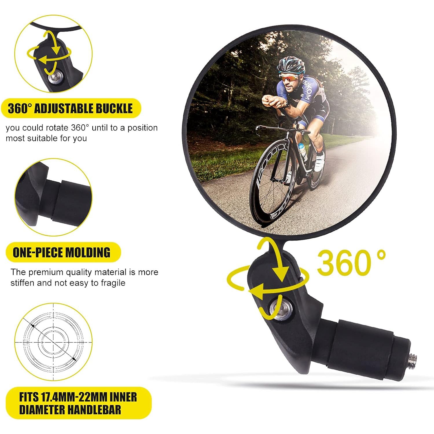 8505 Bar End Bike Mirror Safe Rearview Mirror 360 Rotatable Foldable Safety Bicycle Rear View Mirror Mirror Durable Bike Mirror (1 Pc)