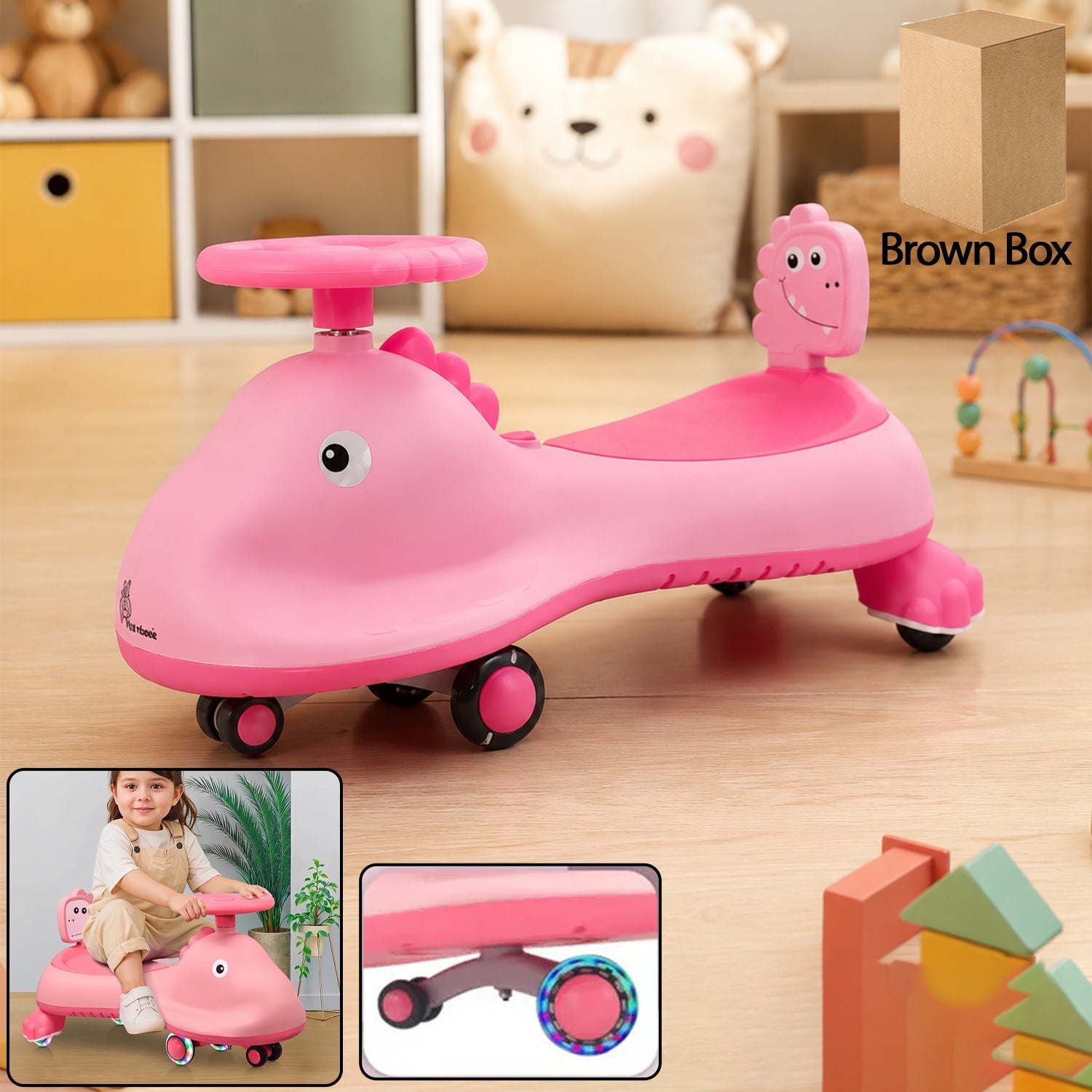 Kids Swing Car Ride On Toy With Music Pink Shark Design Magic Twist Car (1 Pc)