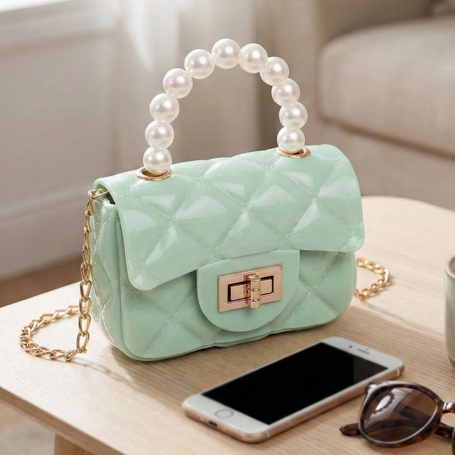 Elegant Quilted Mini Handheld Sling Fashion Handbag (1 Pc)