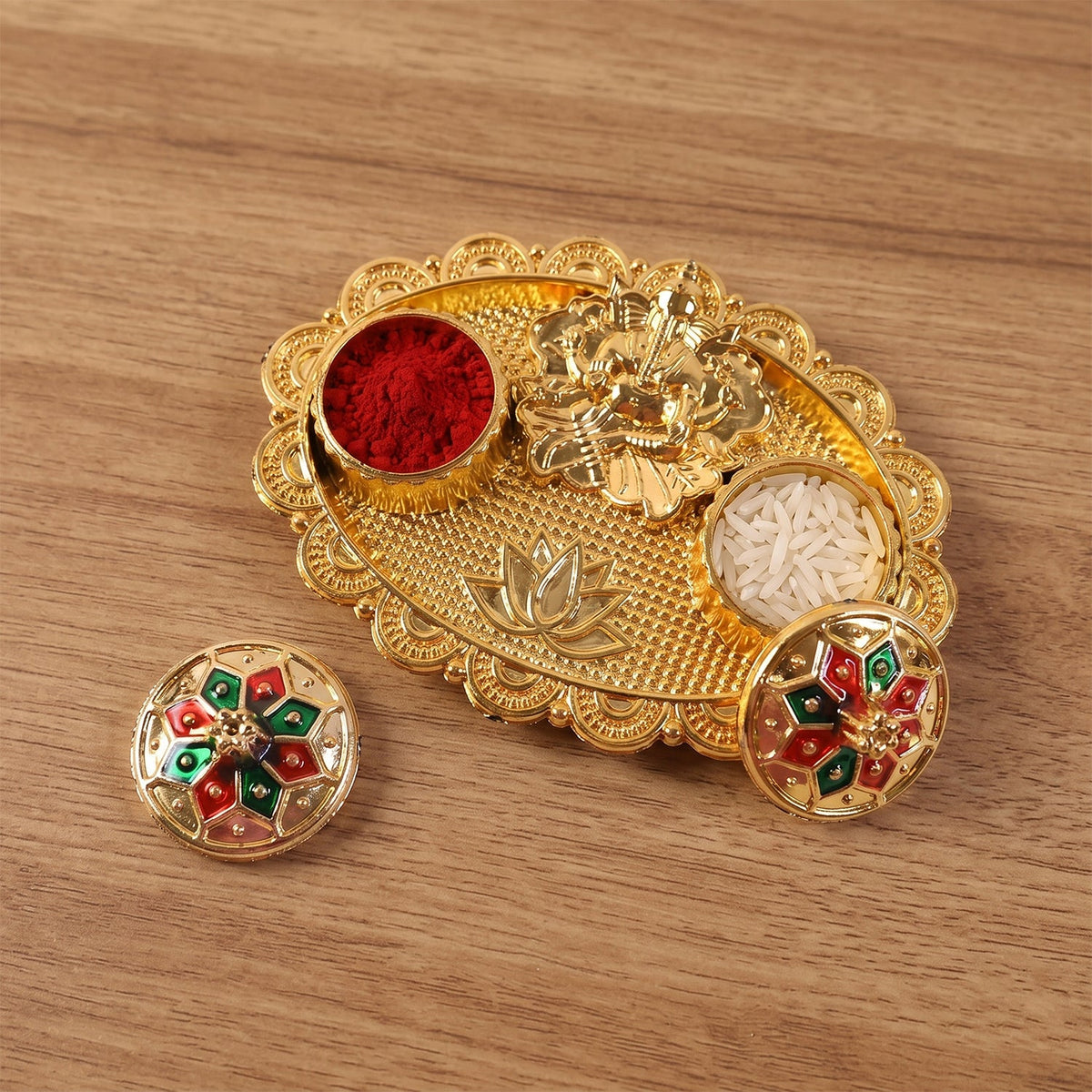 Ganesh Kumkum Holder Elegant Meenakari Pooja Accessory
