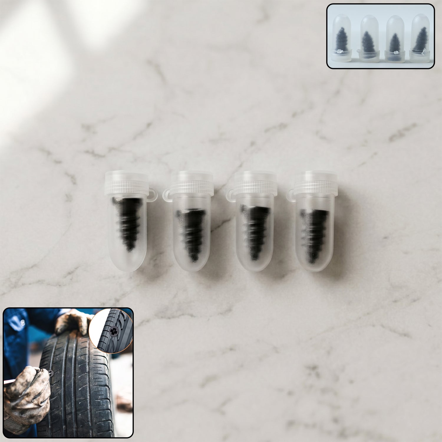 Car Biketire Puncture Repair Nail Screw (4 Pc Black)