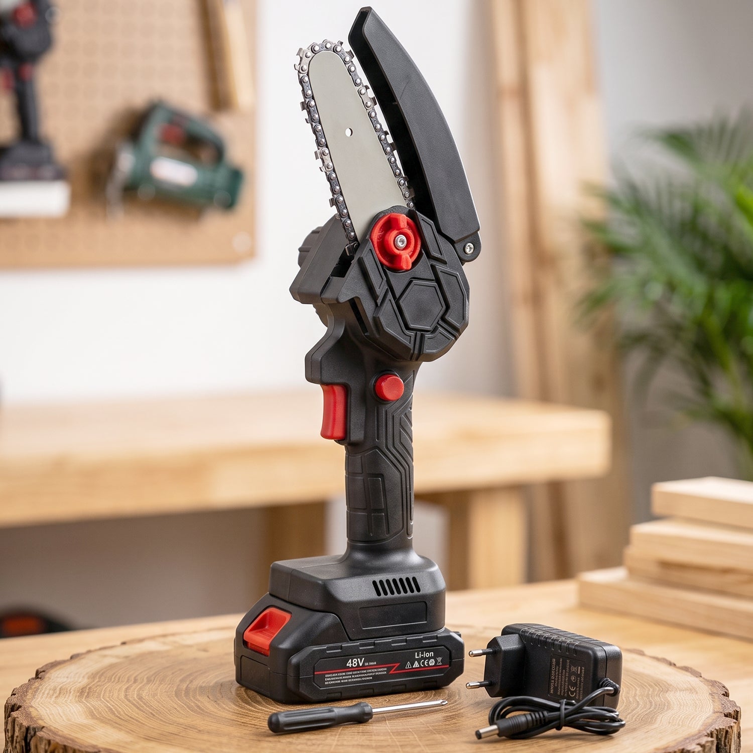 Mini Electric Cordless Chainsaw With 48v Battery For Wood Cutting (1 Set)