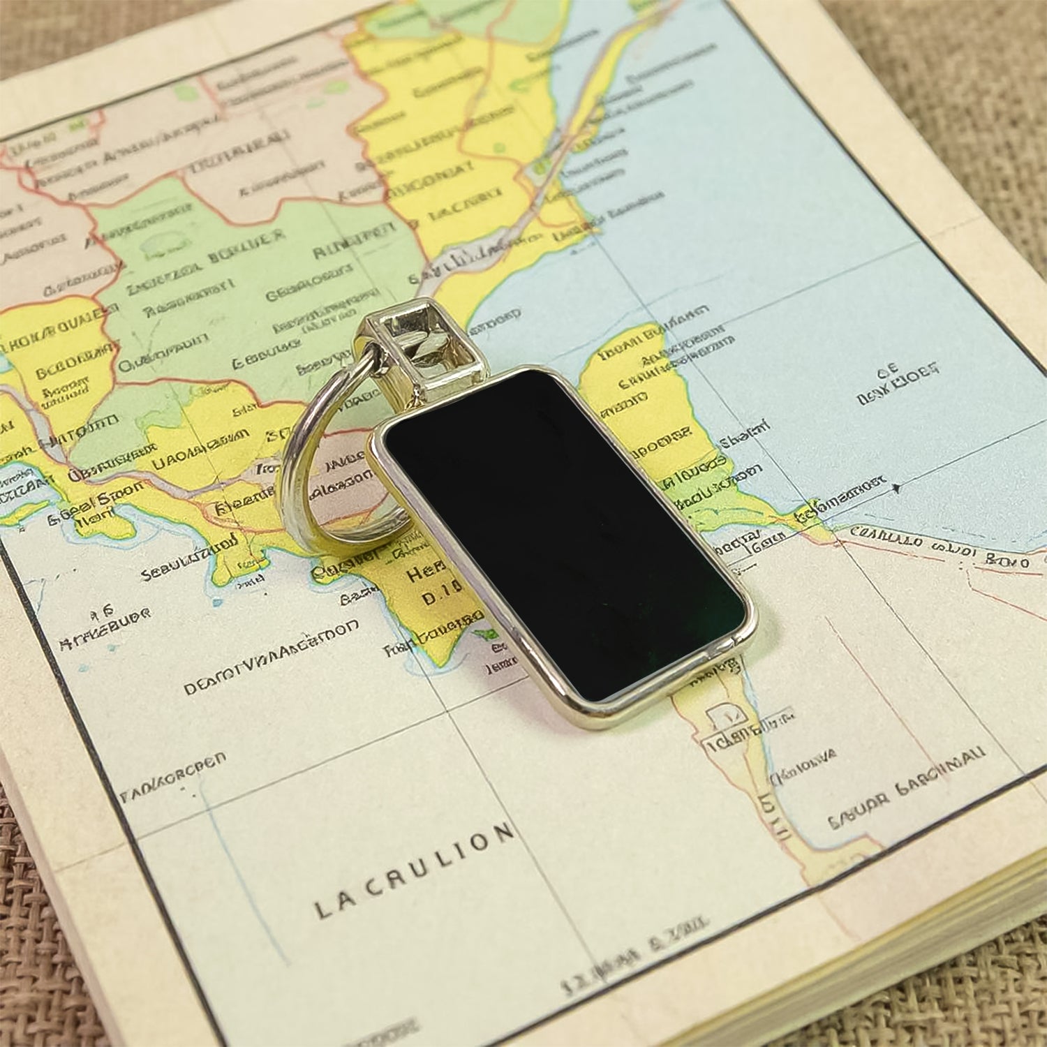 Premium Rectangular Black Silver Metal Keychain (1 Pc)