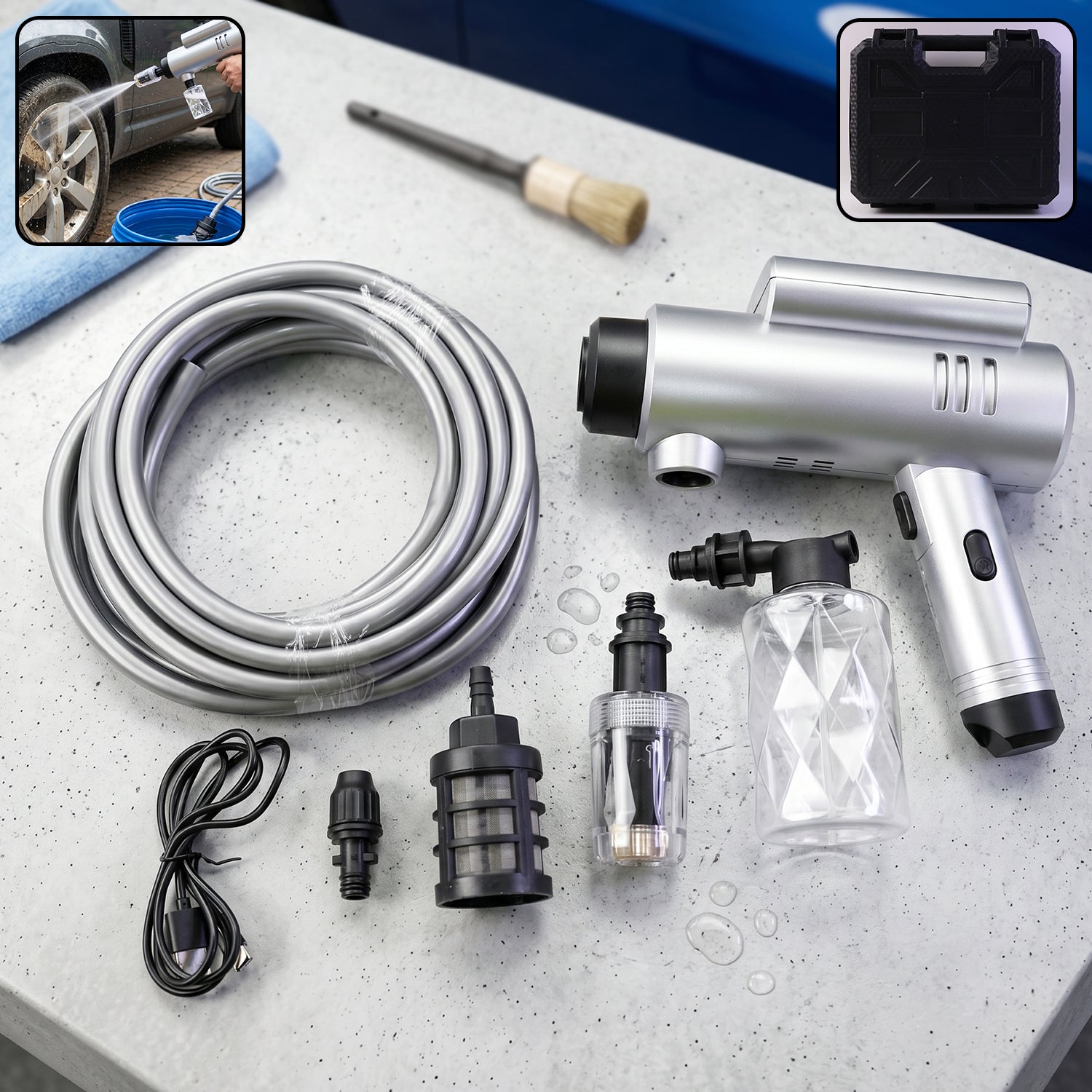 High Pressure Cordless Car Washer Gun Kit Portable With Hose Foam