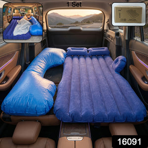 Portable Car Air Mattress Bed Set With Pump Pillows Inflatable (Blue)