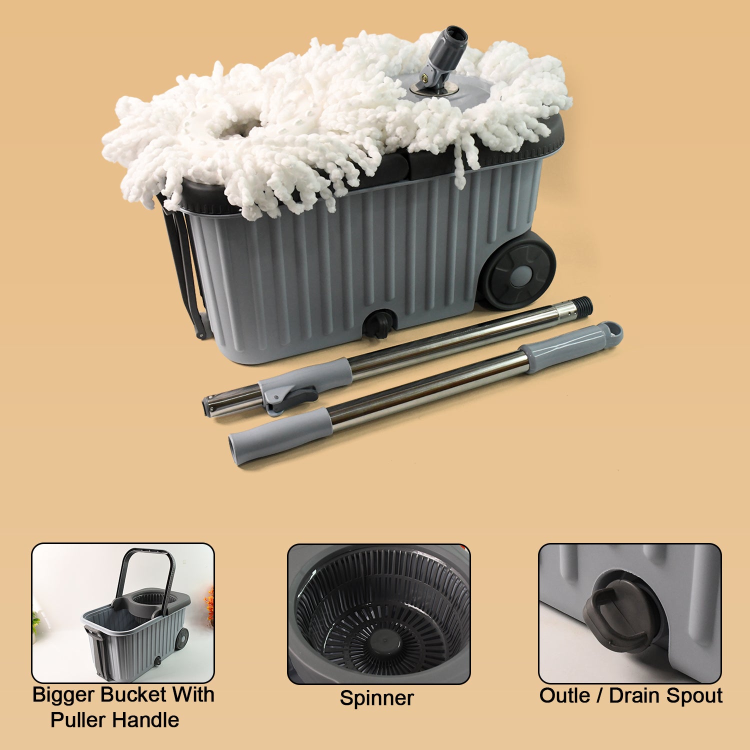 Apex Magic Spin Mop Cleaning Set With Dual Chamber Bucket Wheels