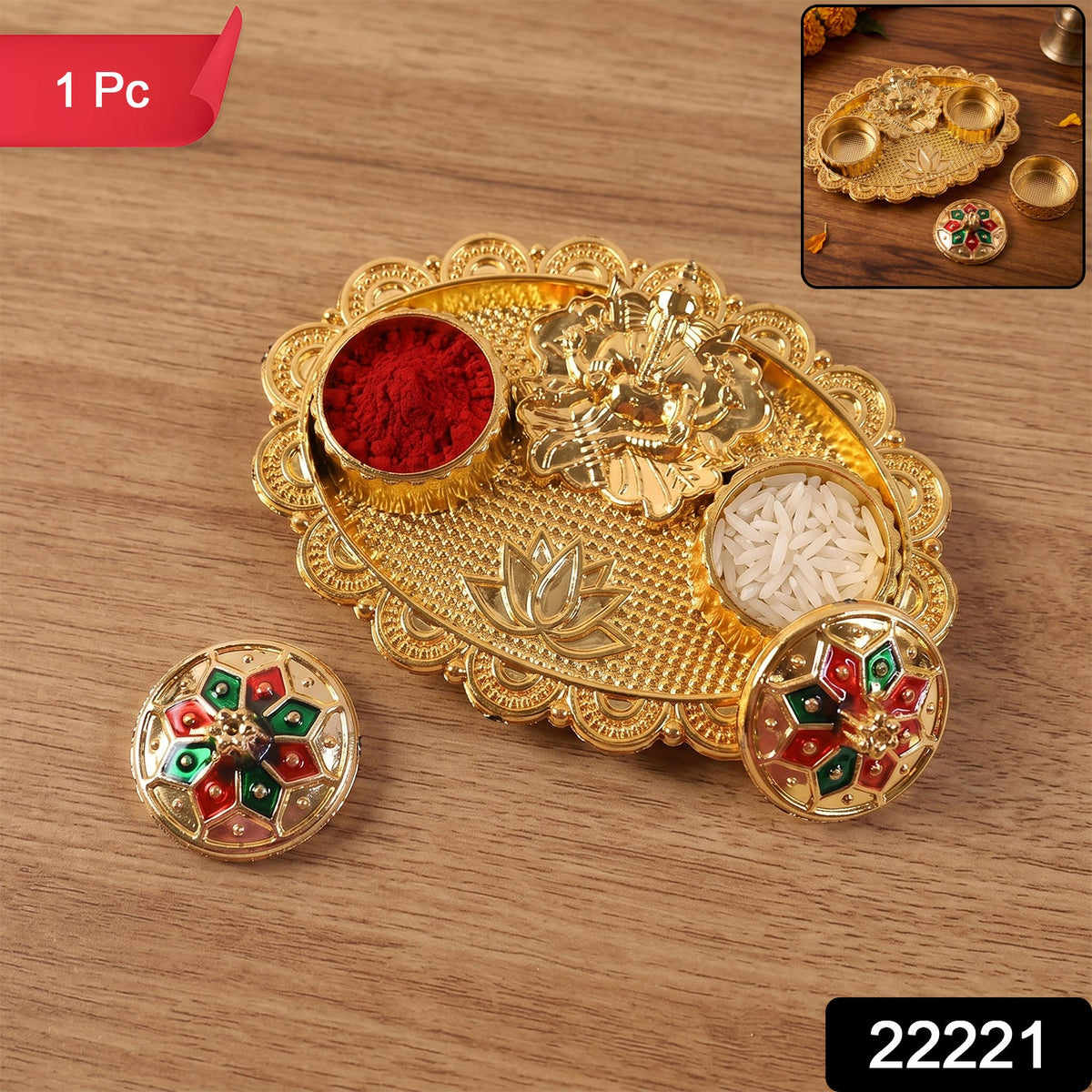 Ganesh Kumkum Holder Elegant Meenakari Pooja Accessory