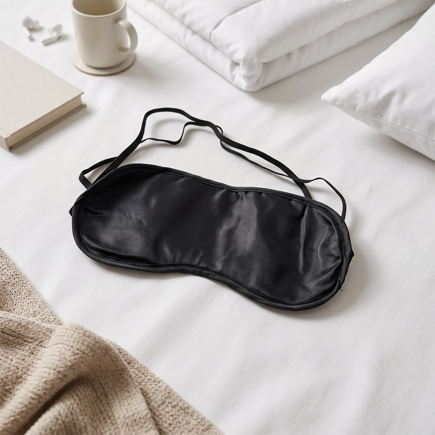 Soft Black Satin Sleeping Eye Mask For Night Rest Travel And Relaxation (1 Pc)
