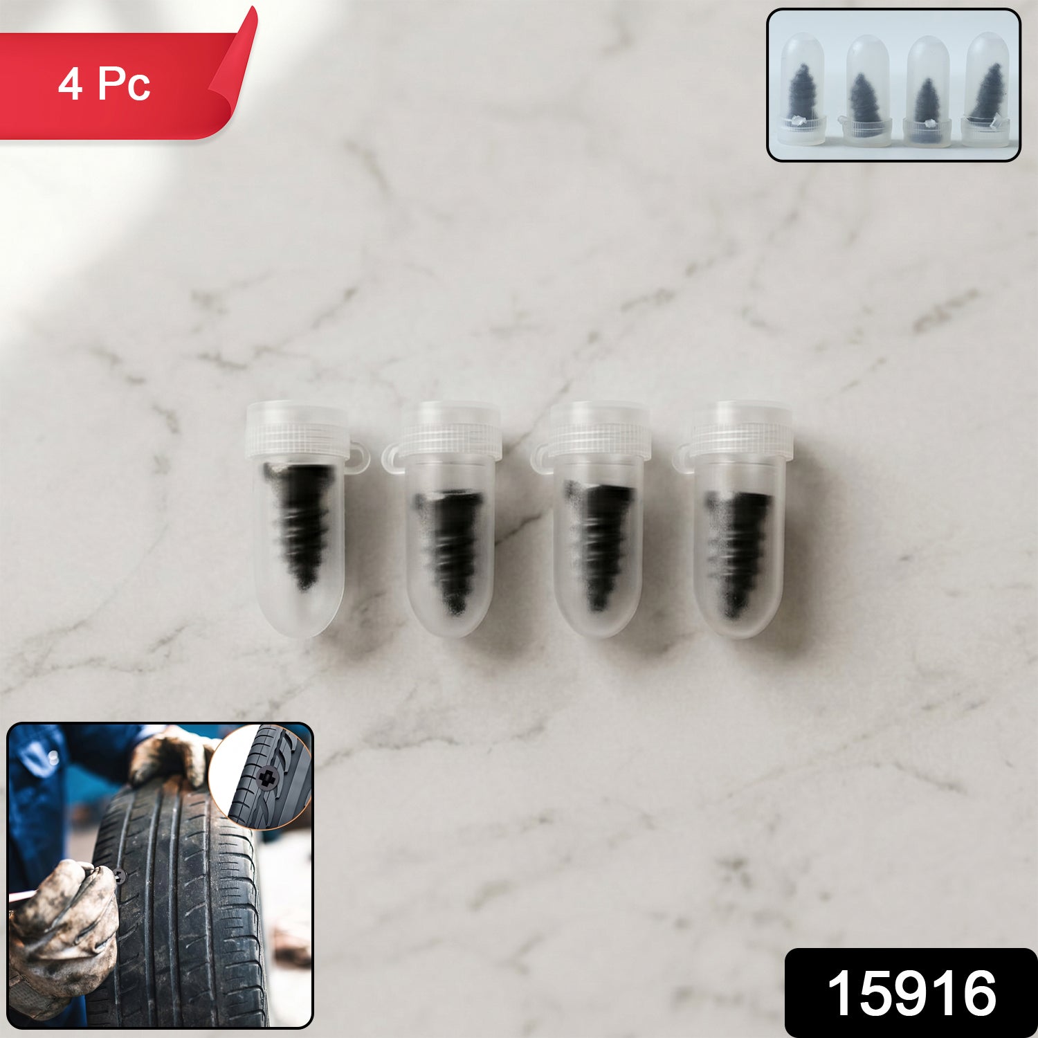 Car Biketire Puncture Repair Nail Screw (4 Pc Black)
