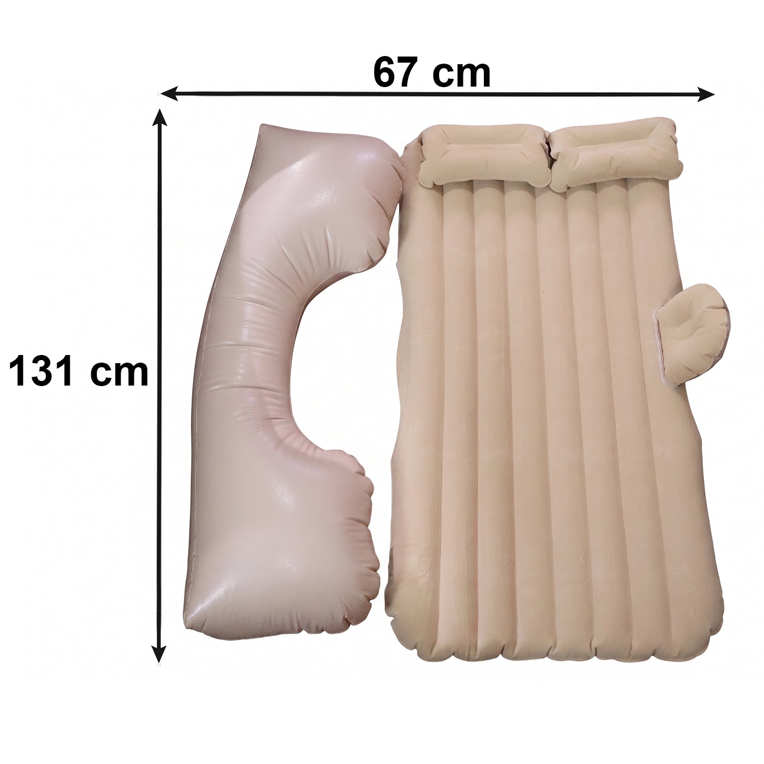 Portable Car Air Mattress Bed Set With Pump Pillows Inflatable (Beige)