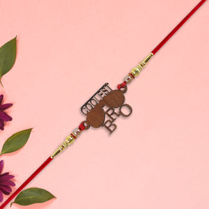 Trendy Wooden Rakhi For Brother Coolest Bro Design With Sunglass Motif Decorative Beads