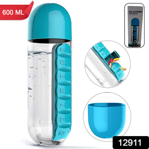 12911 Pill Vitamin Bottle Water Bottle Multi Functional Use For Traveling Outdoor Use Water Bottle Travelling Kit Summer Special Bottle (600 Ml Mix Color )