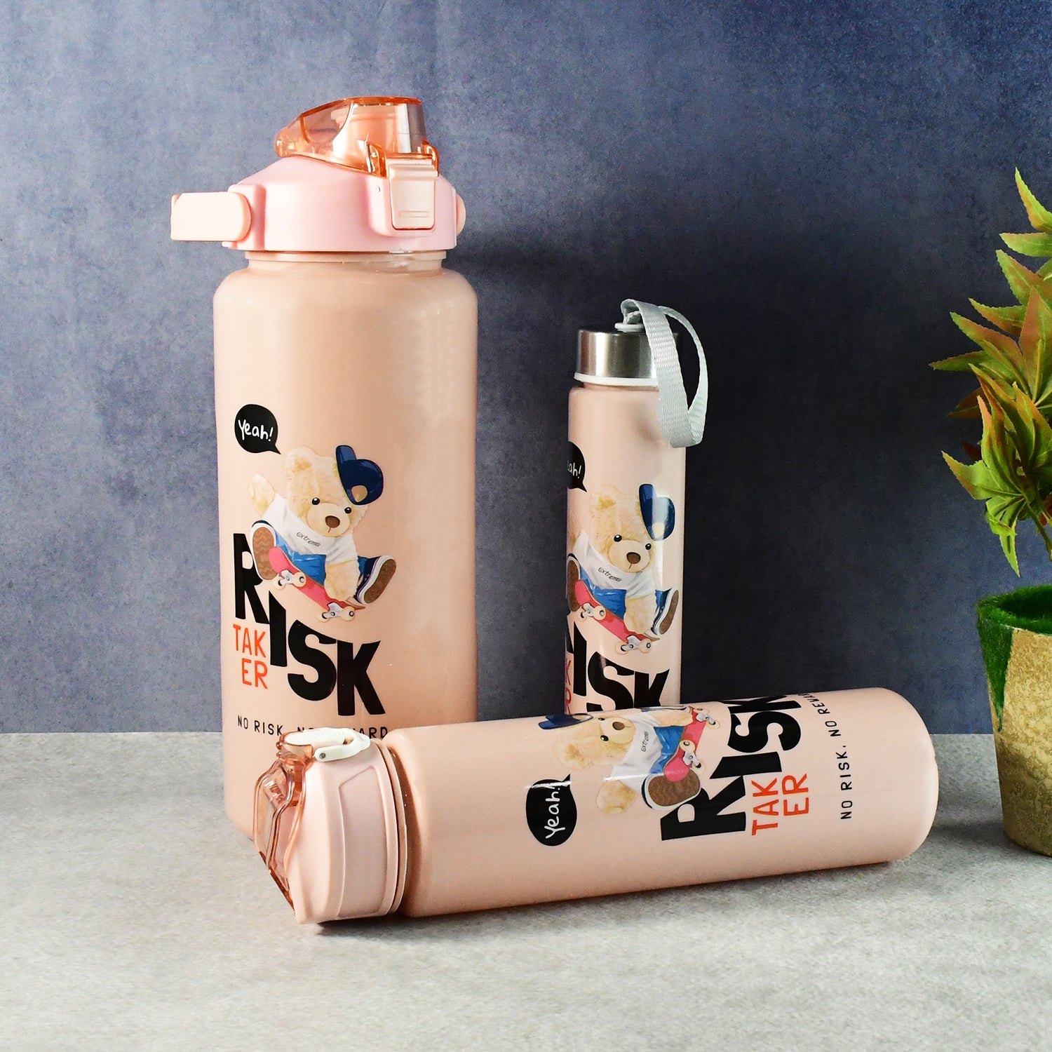 Cartoon Printed Water Bottle - (3 Pc Set)
