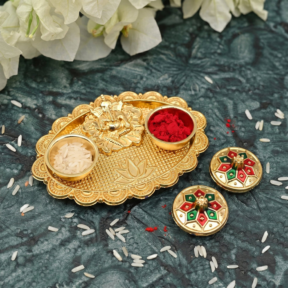 Ganesh Kumkum Holder Elegant Meenakari Pooja Accessory