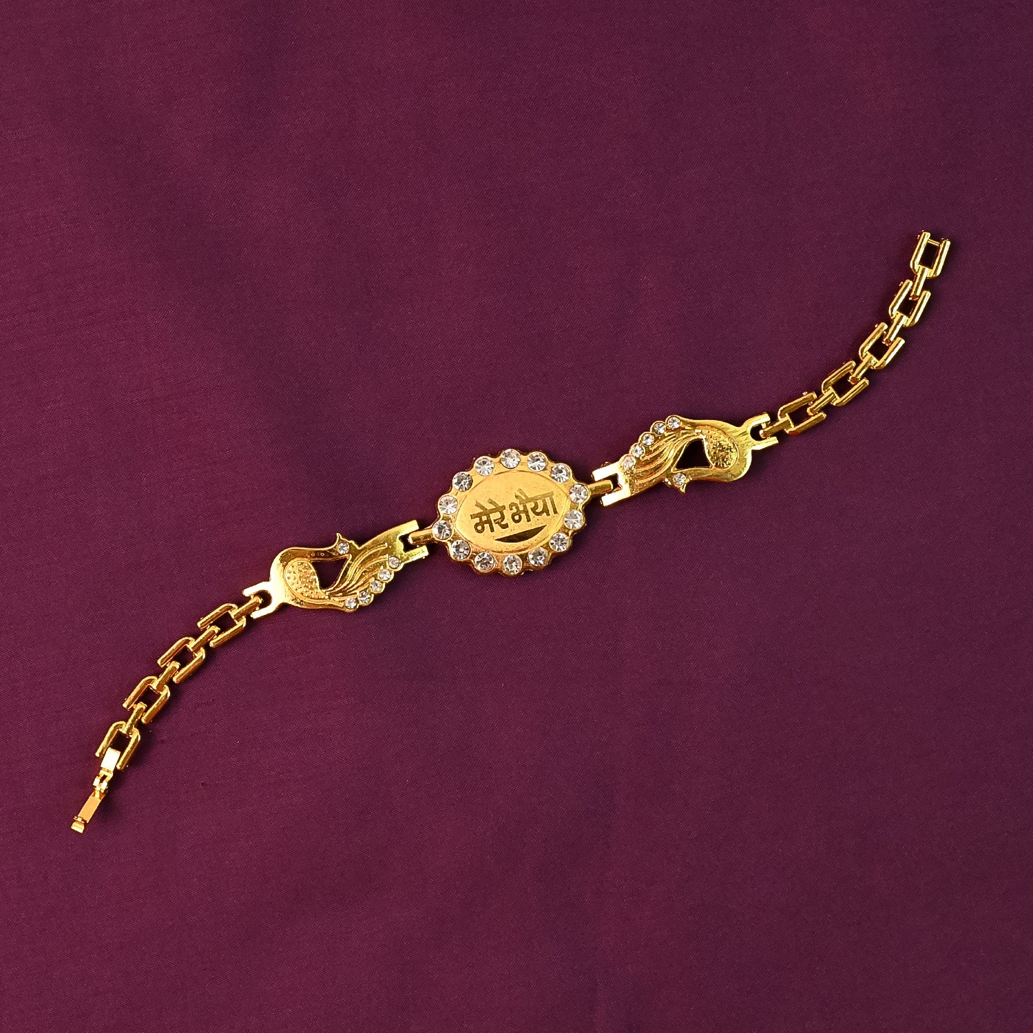 Bracelet With Stone Border Dual Peacock Chain End Rakhi