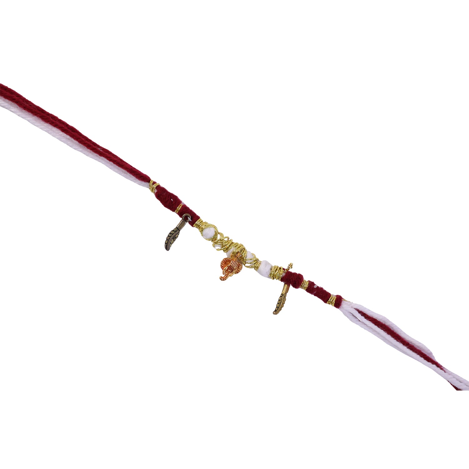 Decorative Thread Rakhi Bracelet With Ganesh Feather Charms (1 Pc)
