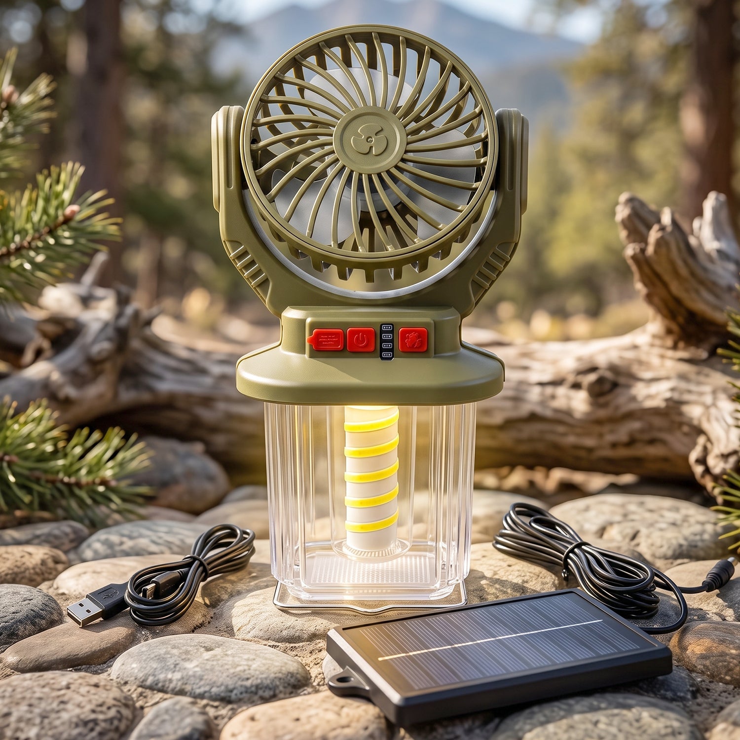 2 In 1 Solar Rechargeable Camping Fan With Led Lantern Light Portable (1 Pc)