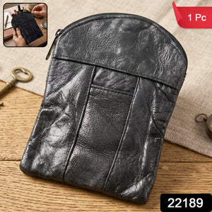 Leather Mini Zipper Pouch Compact Coin Card Organizer For Men Women