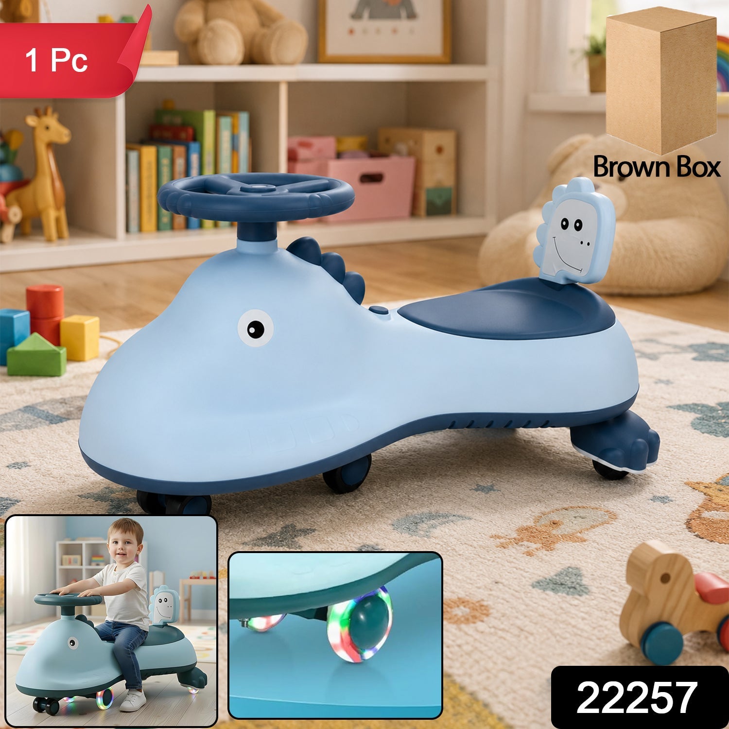 Kids Swing Car Ride On Toy With Music Blue Shark Design Magic Twist Car (1 Pc)