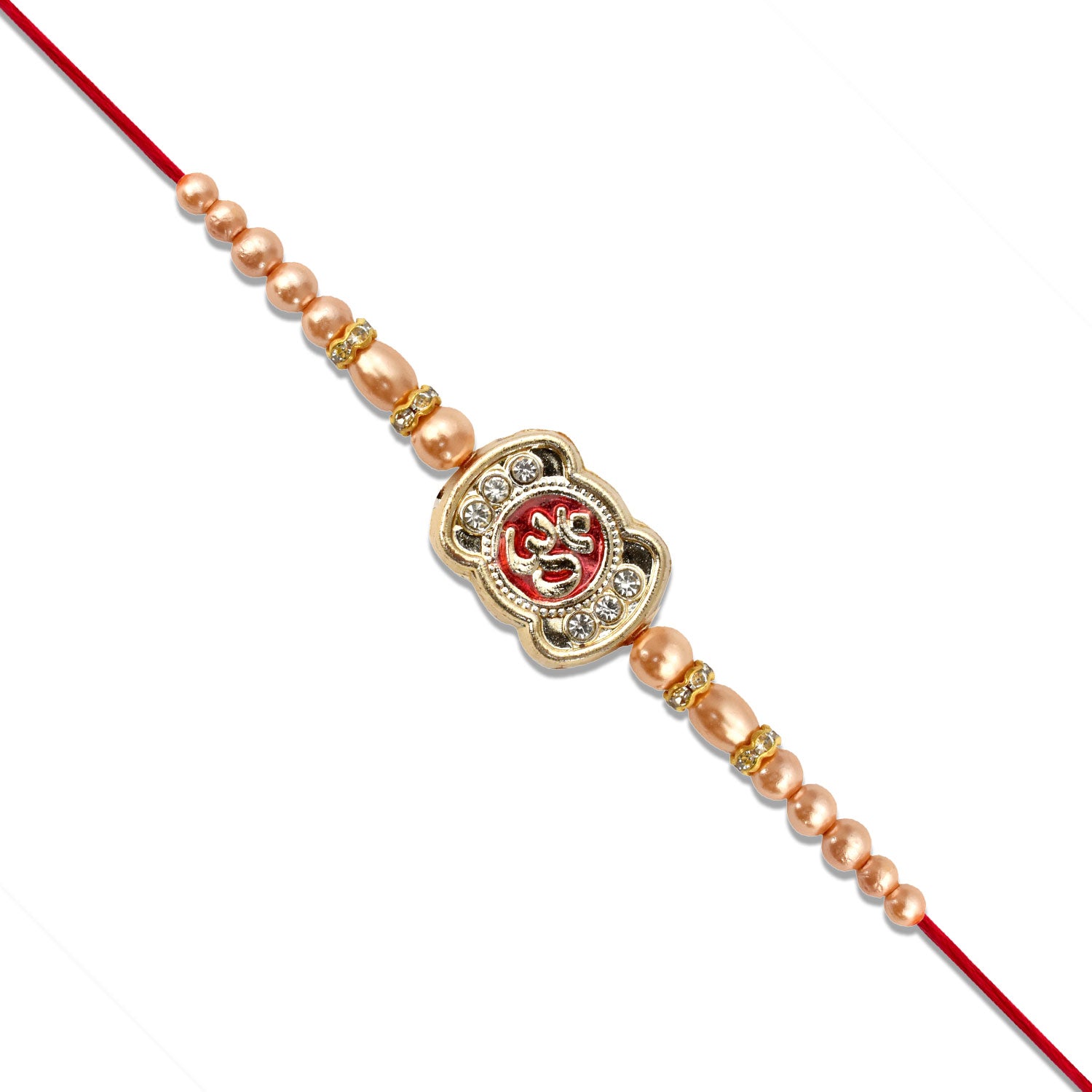 Om Rakhi With Stone Embellishments Golden Beads