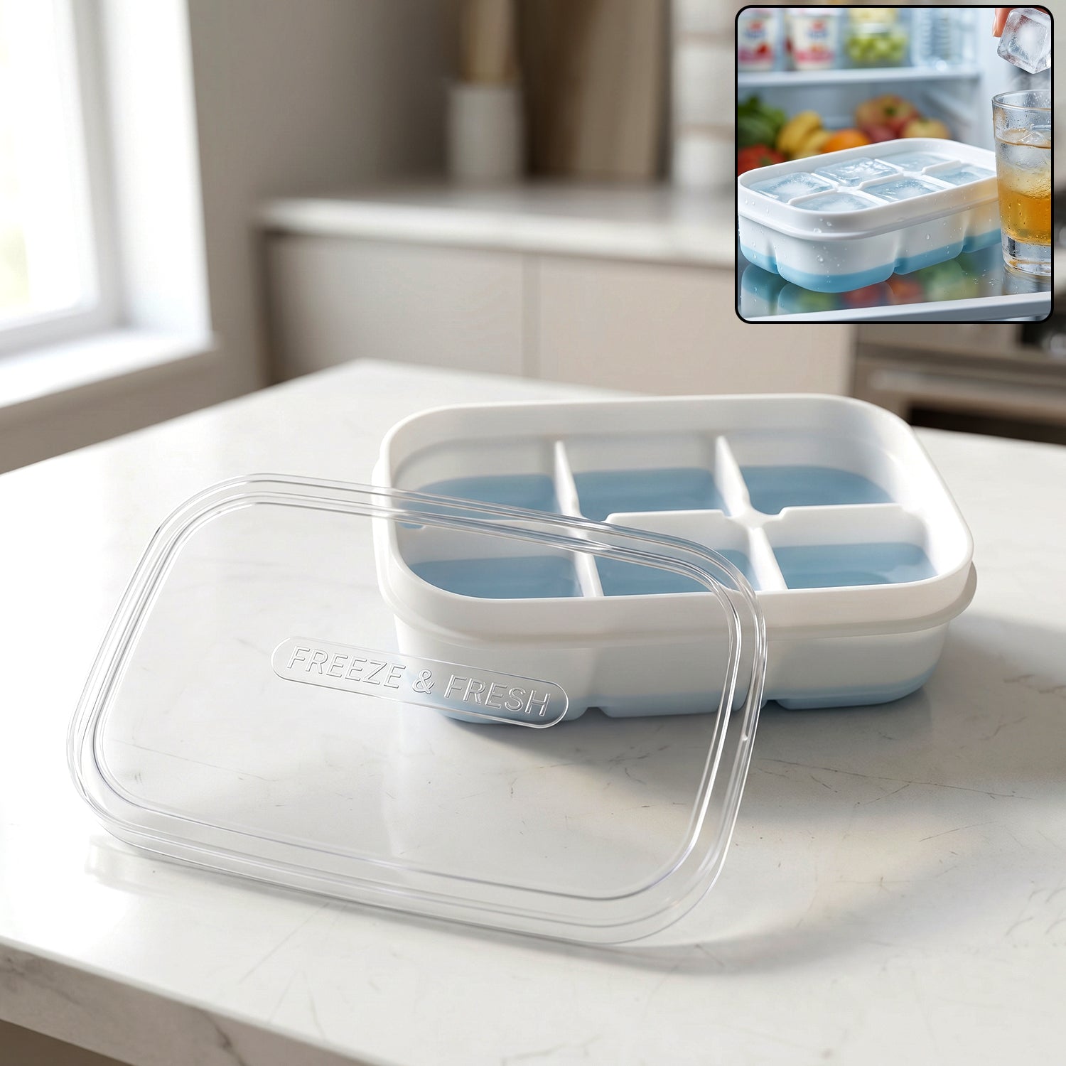 Mini Plastic 6 Cavity Ice Tray - Freeze Fresh Compact Ice Cube Tray
