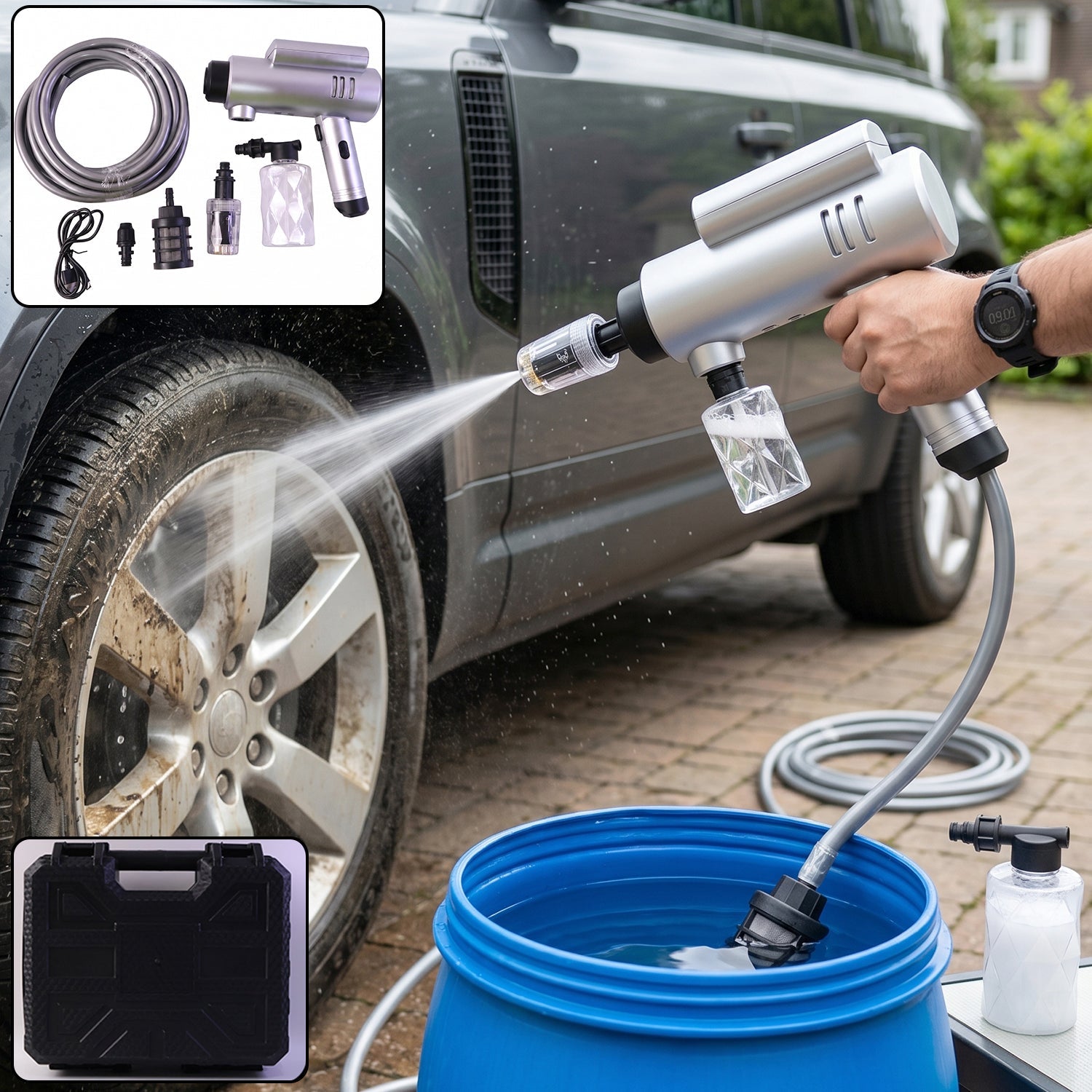 High Pressure Cordless Car Washer Gun Kit Portable With Hose Foam