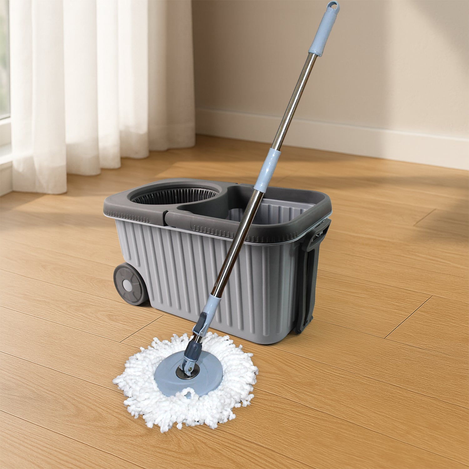 Apex Magic Spin Mop Cleaning Set With Dual Chamber Bucket Wheels