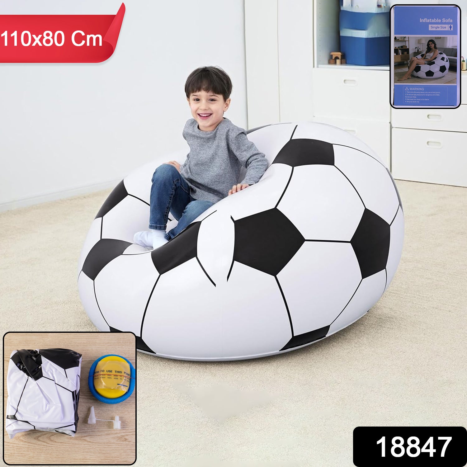 Inflatable Soccer Ball Lounge Chair Fun Comfortable For Kids