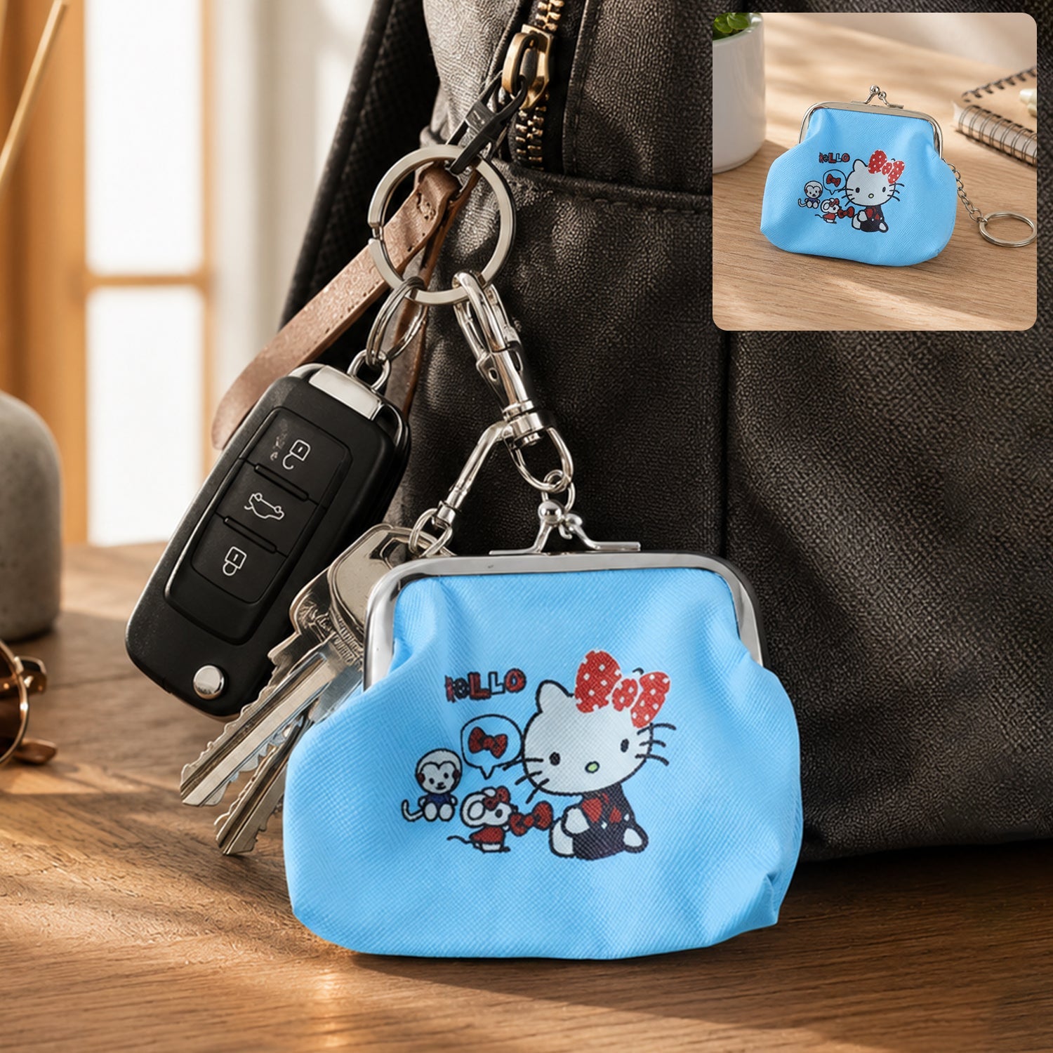 Mix Design Cute Mini Coin Purse Keychain With Clasp Closure For Daily Use (1 Pc)