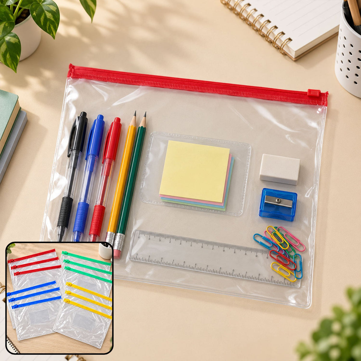 Reusable Transparent Zipper Storage Pouches For Stationery And Office Organizing