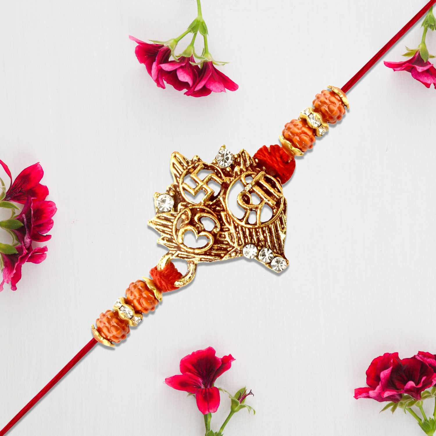 Spiritual Symbol Rakhi With Om Swastik Rudraksha Beads
