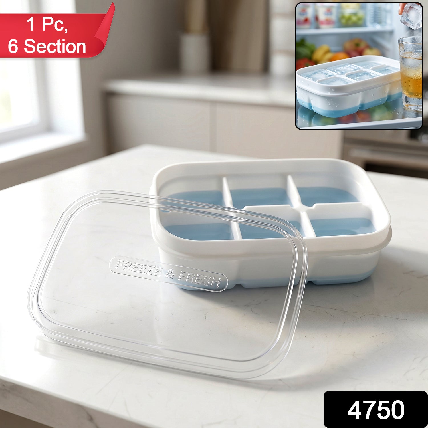 Mini Plastic 6 Cavity Ice Tray - Freeze Fresh Compact Ice Cube Tray