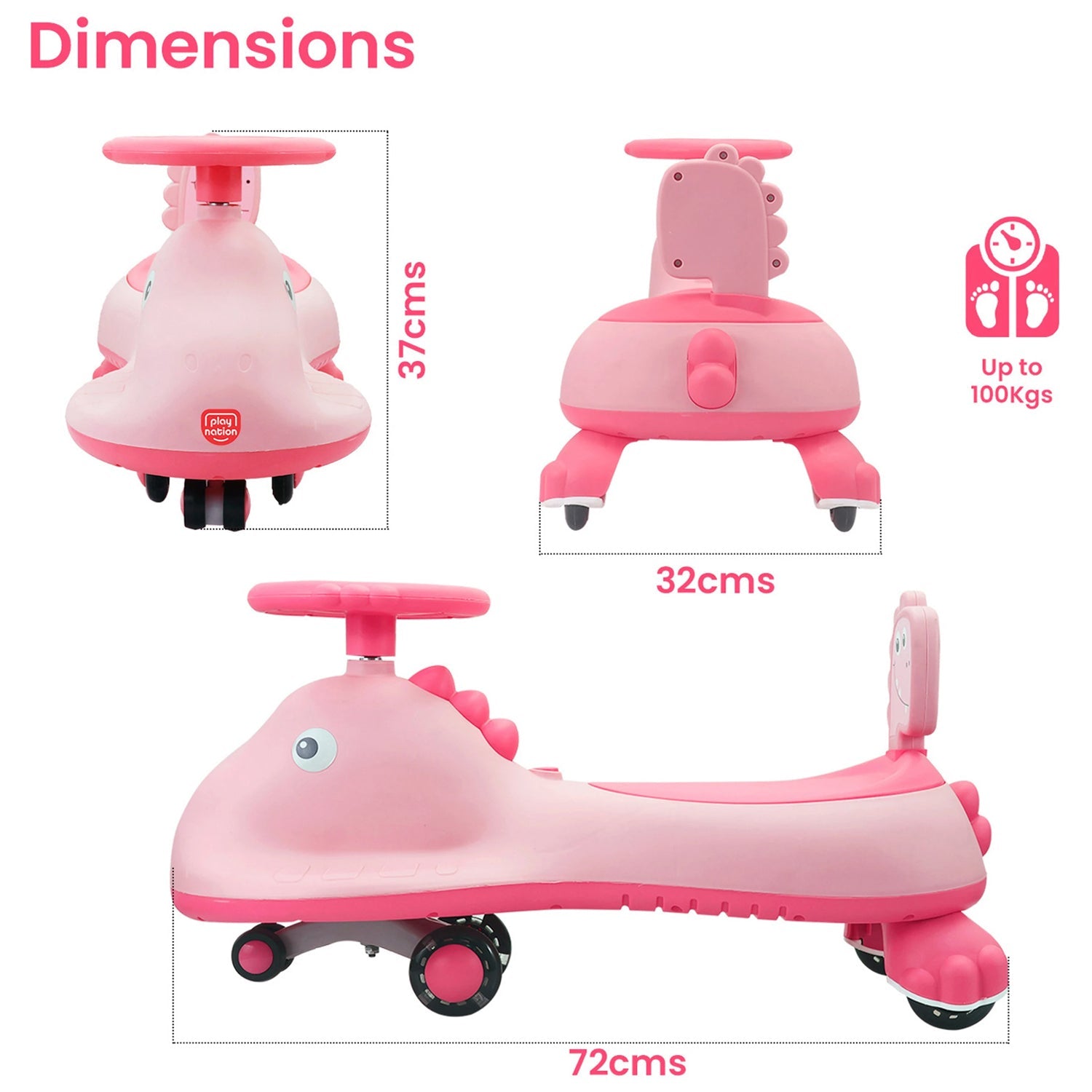 Kids Swing Car Ride On Toy With Music Pink Shark Design Magic Twist Car (1 Pc)
