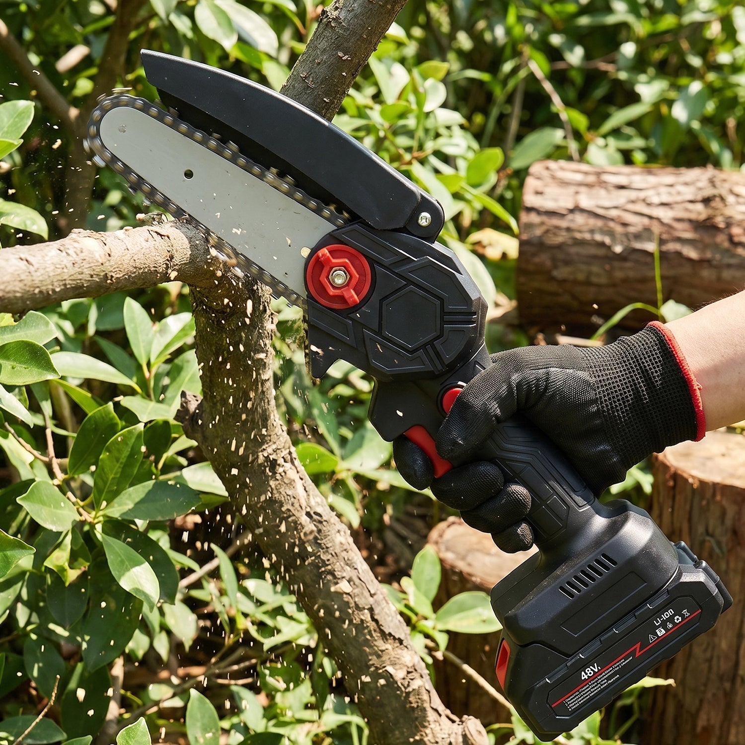 Mini Electric Cordless Chainsaw With 48v Battery For Wood Cutting (1 Set)