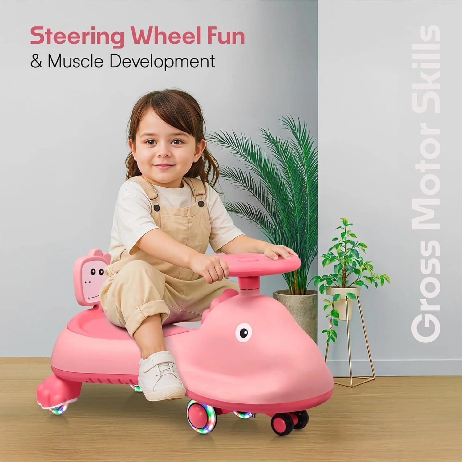 Kids Swing Car Ride On Toy With Music Pink Shark Design Magic Twist Car (1 Pc)