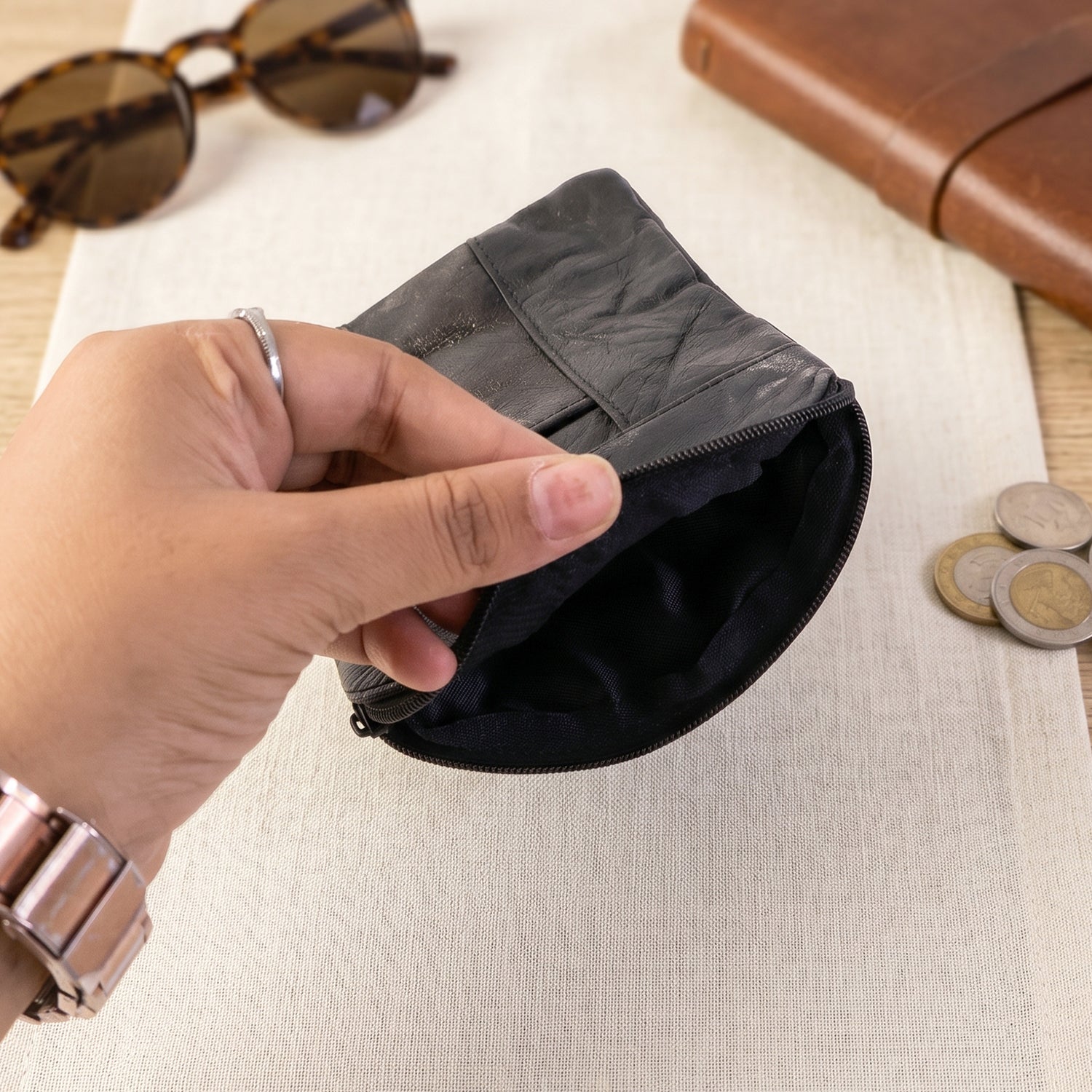 Leather Mini Zipper Pouch  Compact Coin  Card Organizer For Men  Women