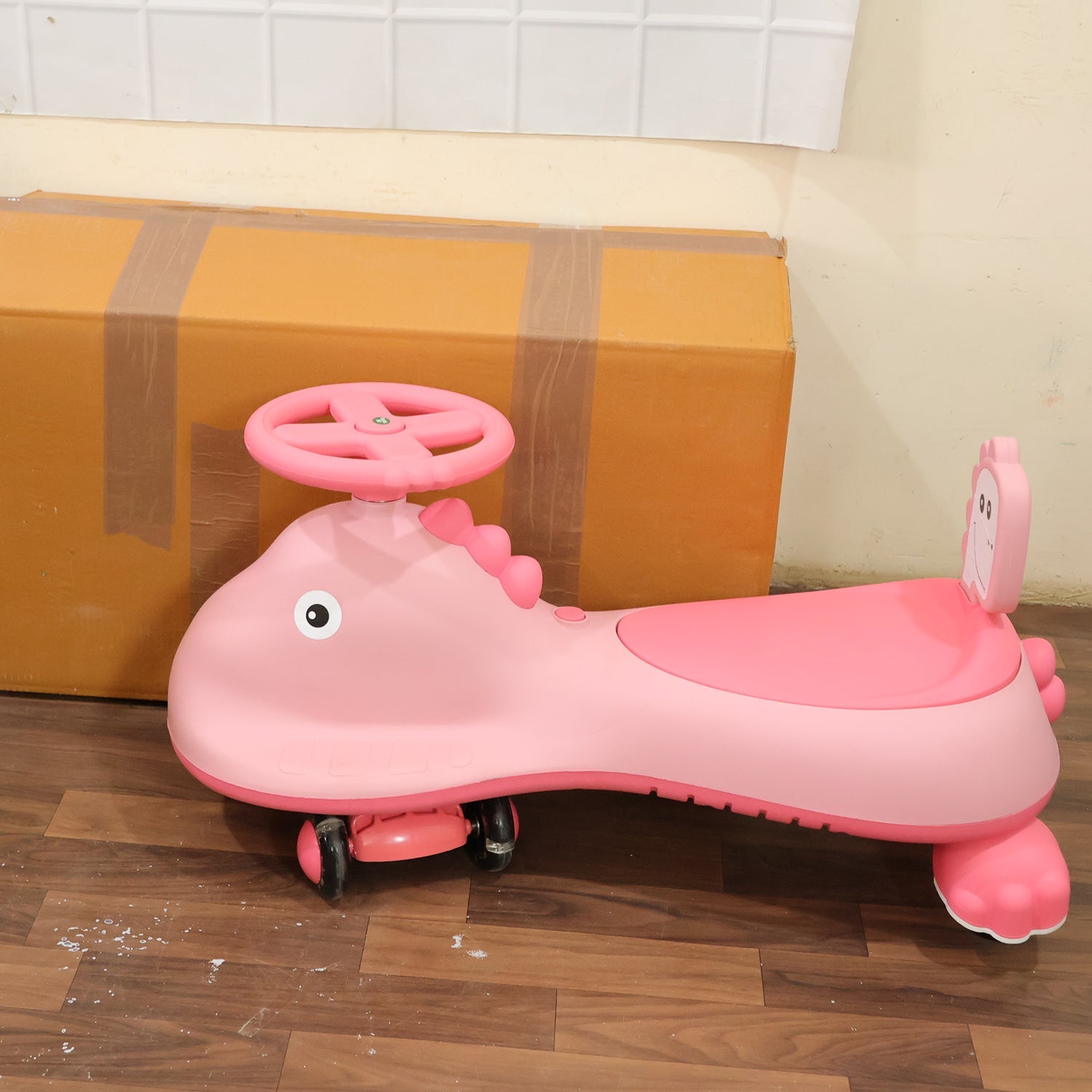 Kids Swing Car Ride On Toy With Music Pink Shark Design Magic Twist Car (1 Pc)