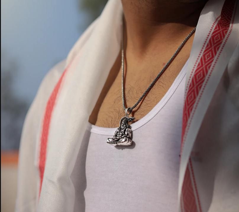 Hanuman Silver Mens Locket With Chain