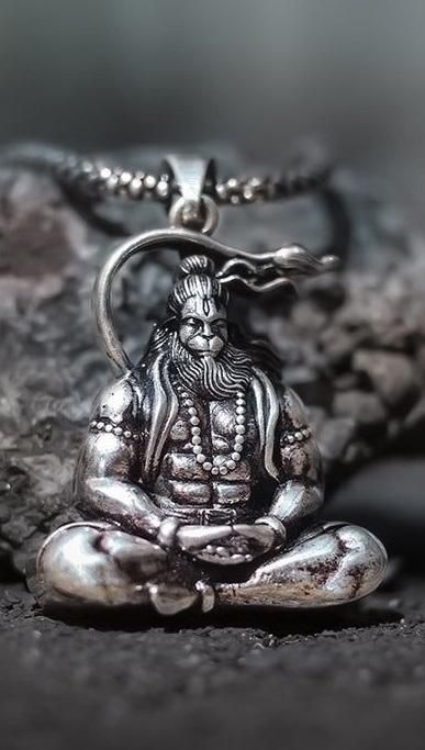 Hanuman Silver Mens Locket With Chain