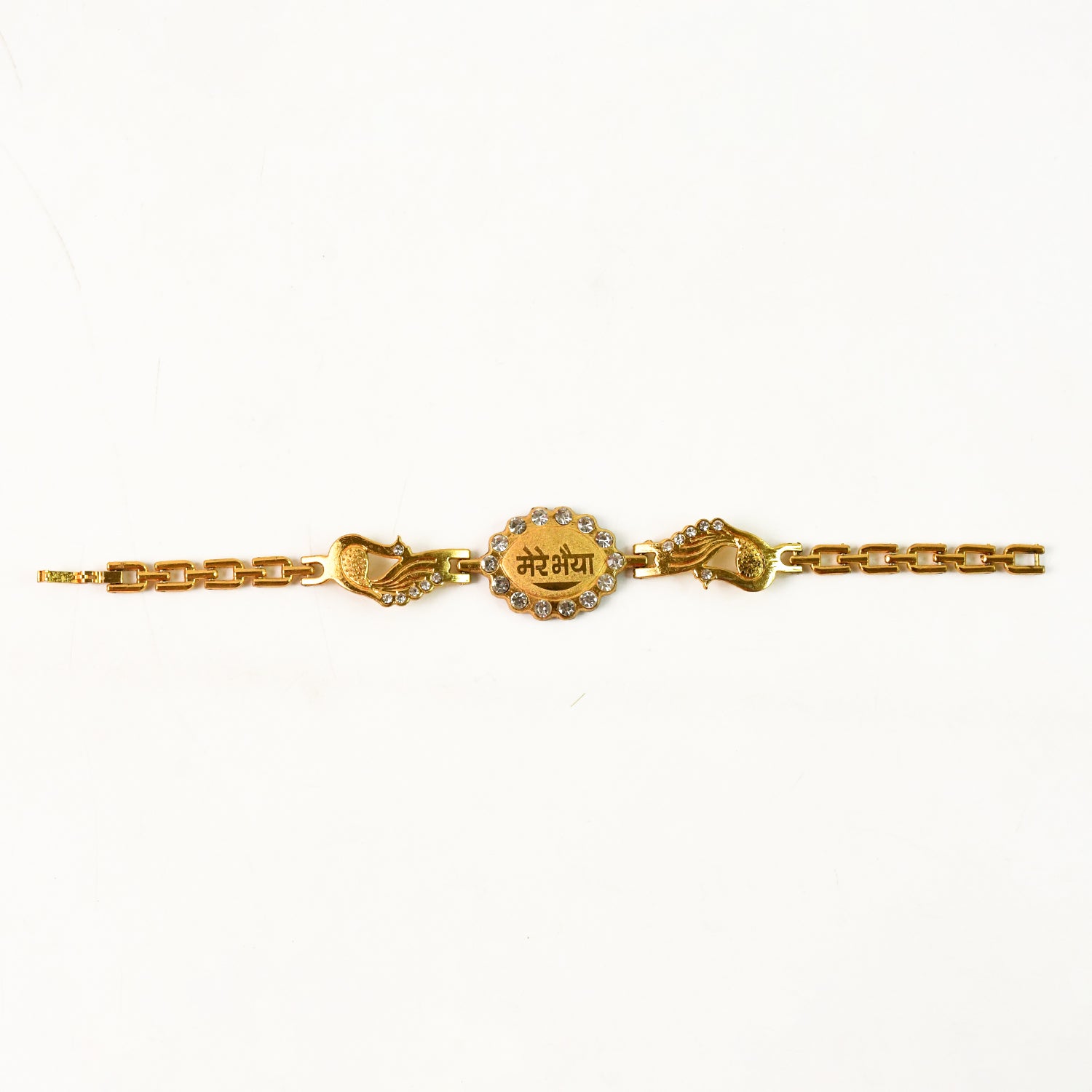 Bracelet With Stone Border  Dual Peacock Chain End Rakhi