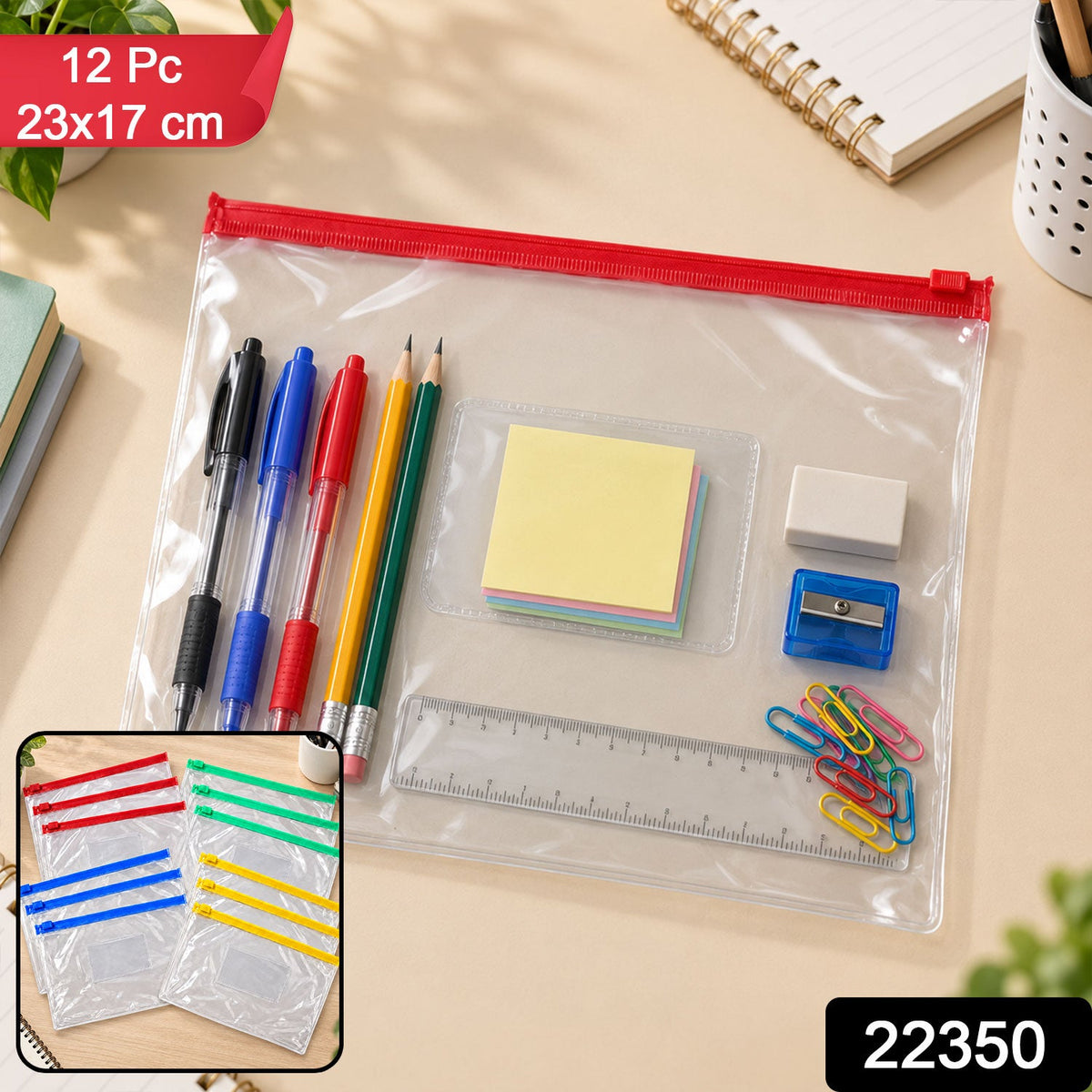 Reusable Transparent Zipper Storage Pouches For Stationery And Office Organizing