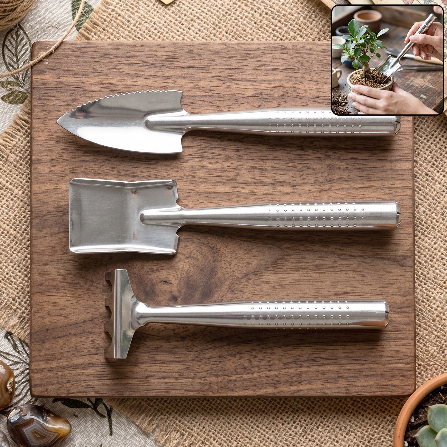 Stainless Steel 3 In 1 Garden Hand Tool Set Spade Rake And Fork (3 Pc Set)